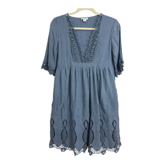 Sundance Nahla Embroidered Lace Dress Size Extra Small Blue Cotton 3/4 Sleeves - Picture 1 of 10